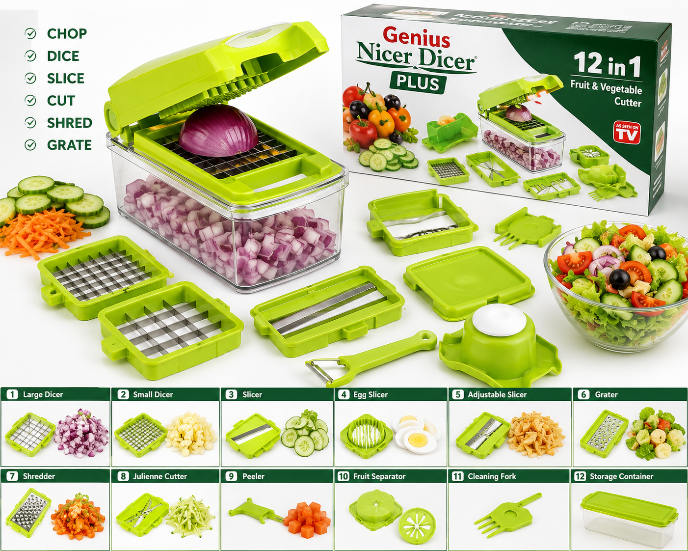 12in1 Genius Nicer Dicer mus Vegetable Salad Fruit Cutter