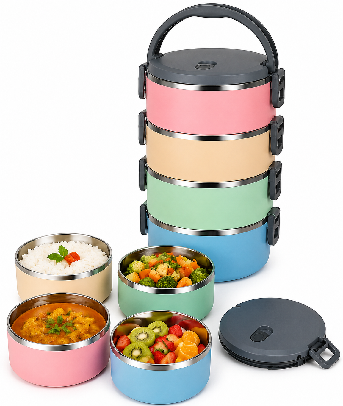 Stainless Steel Four Layer Lunch Box multicolour